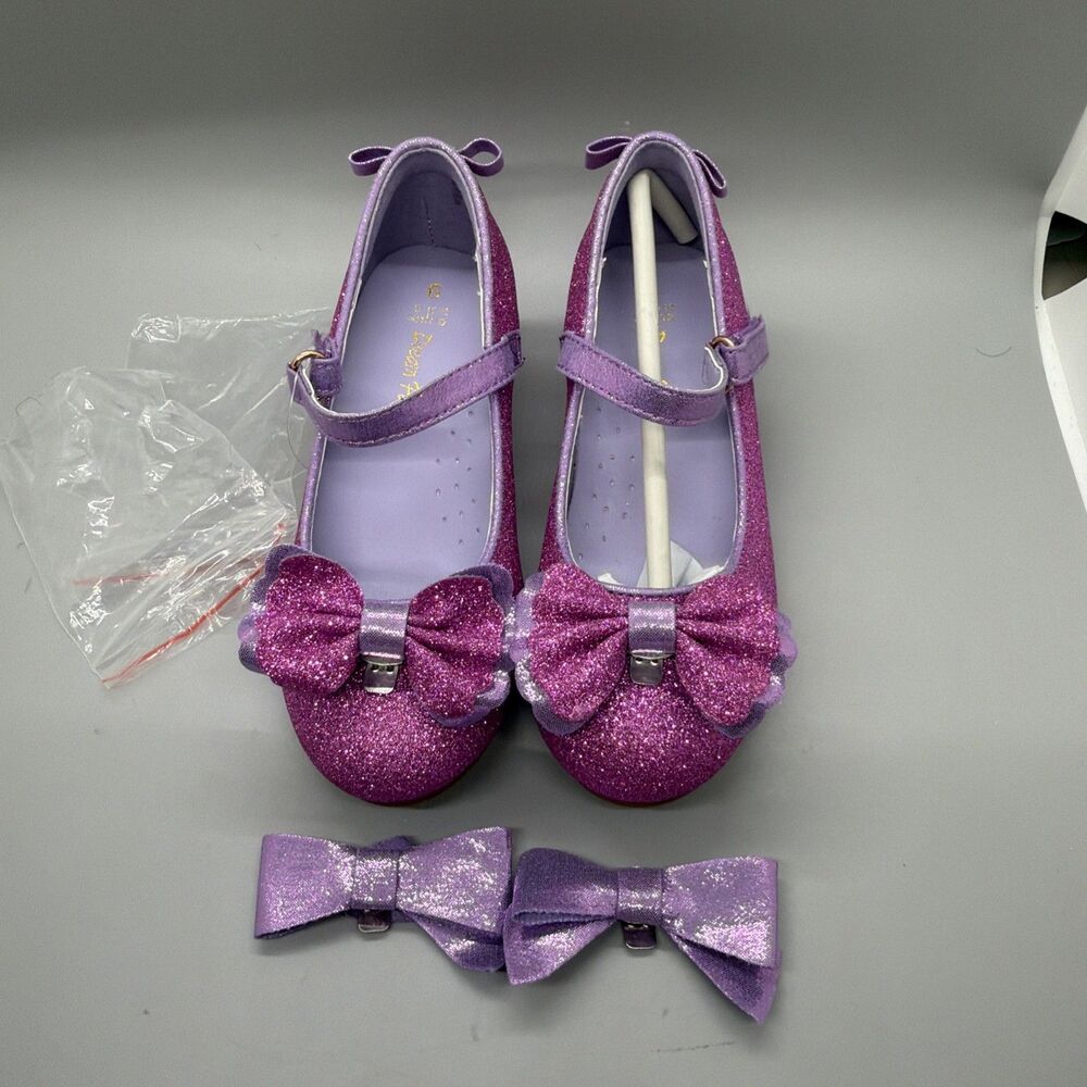 Girls Dress Shoes 1.3inch Low Heel Dance Shoes Bow Glitter Wedding Party Shoes
